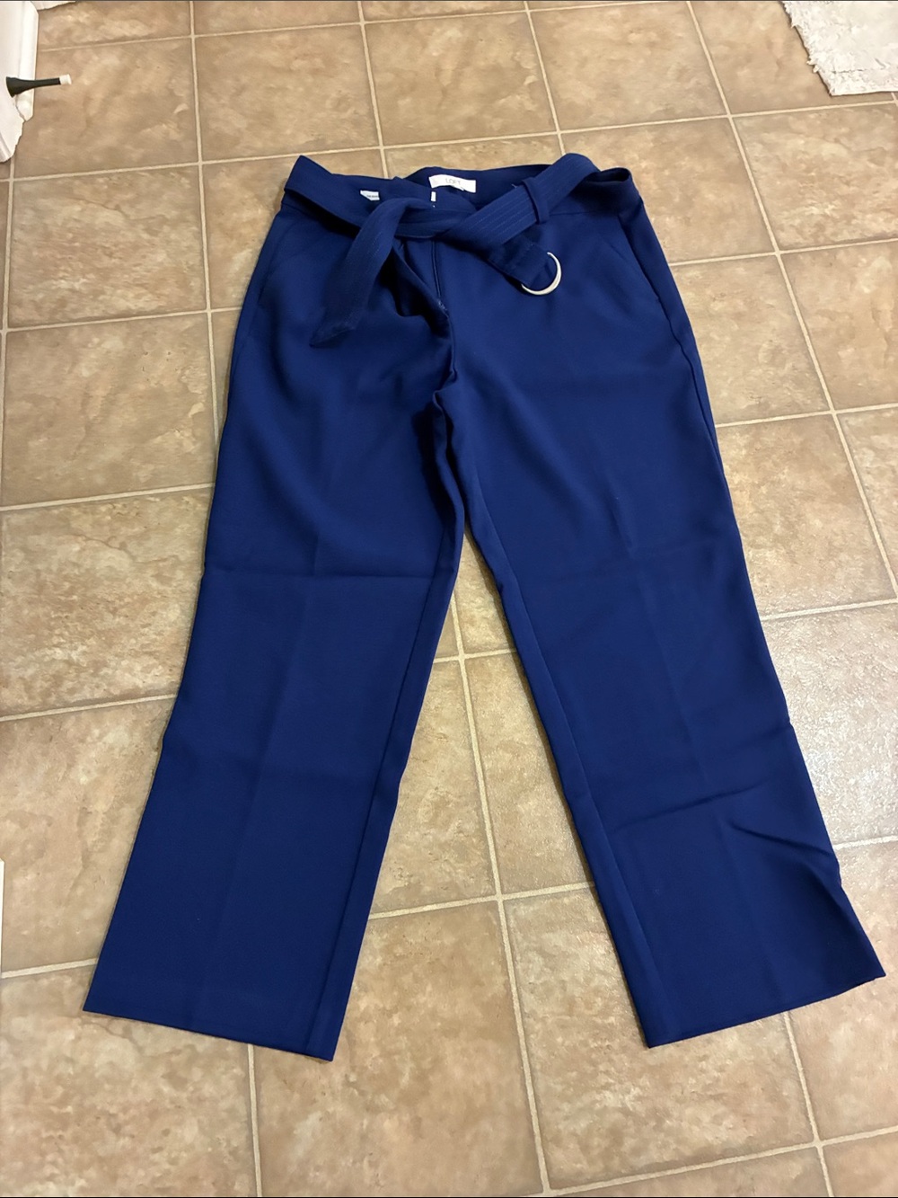 LOFT Belted Wide-Leg Pants - Navy Blue riviera slim